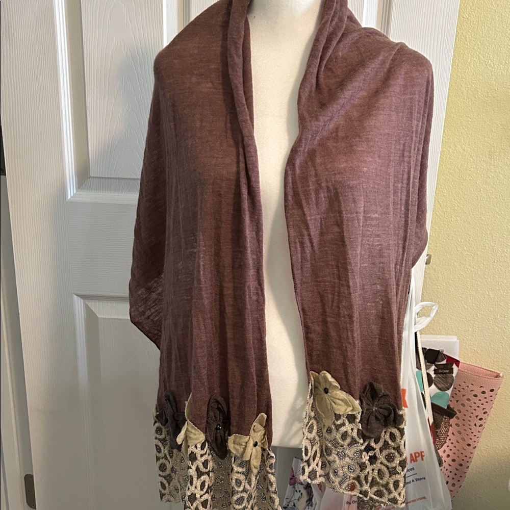 Purple Scarf with Floral Lace Trim; plus 4 additional beautiful scarves !